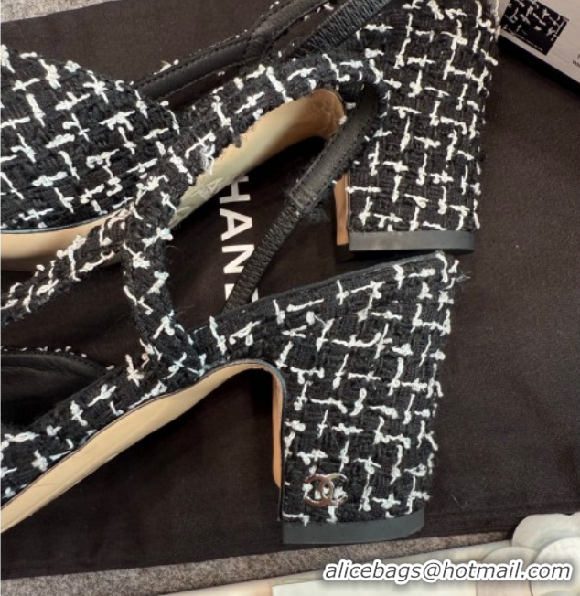 Luxury Chanel Tweed & Grosgrain Slingback Pumps G31318 6.5cm Black/White
