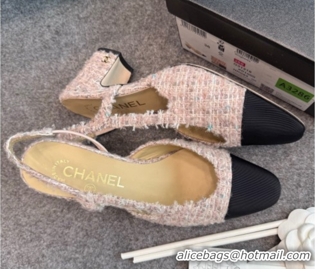 Low Cost Chanel Tweed & Grosgrain Slingback Pumps G31318 6.5cm Light Pink