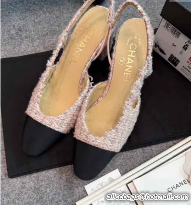 Low Cost Chanel Tweed & Grosgrain Slingback Pumps G31318 6.5cm Light Pink