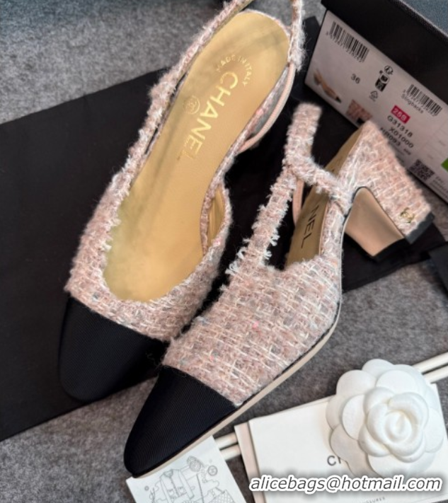 Low Cost Chanel Tweed & Grosgrain Slingback Pumps G31318 6.5cm Light Pink