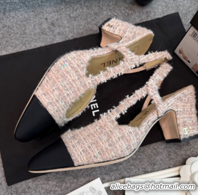Low Cost Chanel Tweed & Grosgrain Slingback Pumps G31318 6.5cm Light Pink