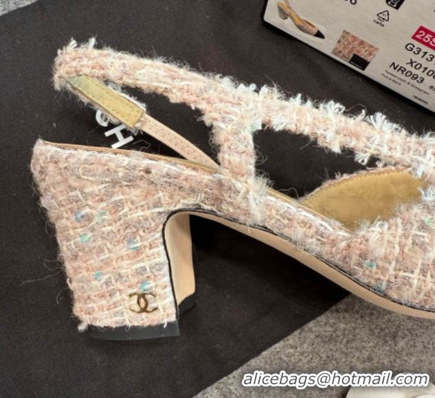 Low Cost Chanel Tweed & Grosgrain Slingback Pumps G31318 6.5cm Light Pink