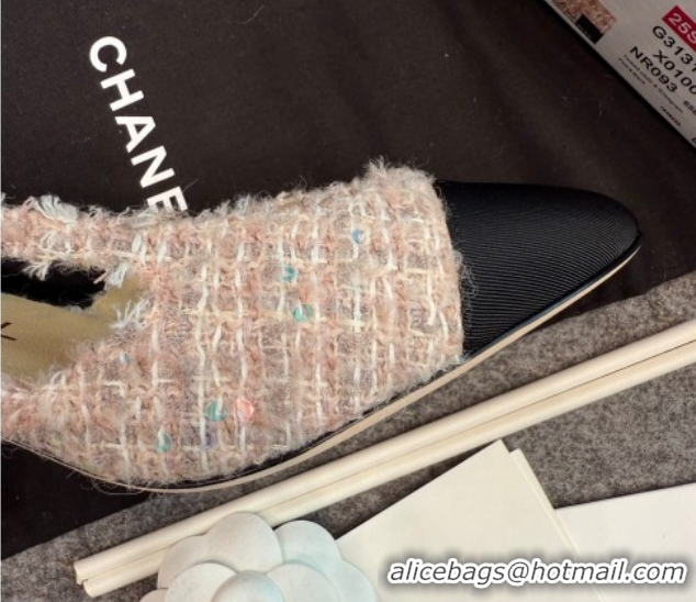 Low Cost Chanel Tweed & Grosgrain Slingback Pumps G31318 6.5cm Light Pink