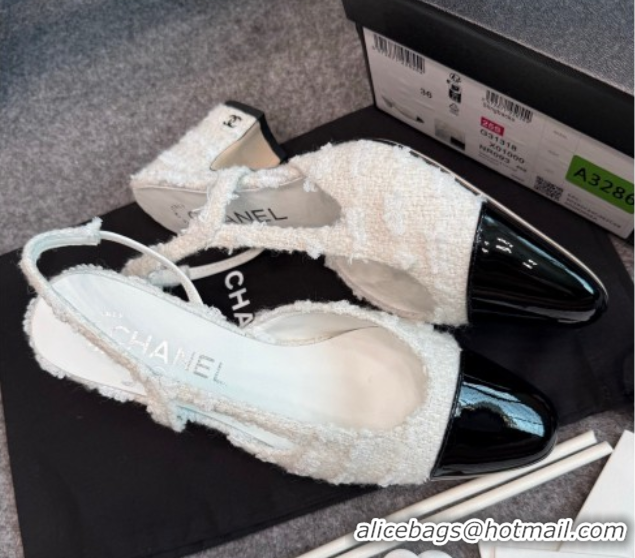 Low Cost Chanel Tweed & Patent Leather Slingback Pumps G31318 6.5cm White/Black