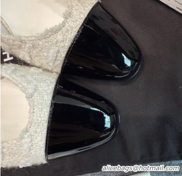 Low Cost Chanel Tweed & Patent Leather Slingback Pumps G31318 6.5cm White/Black