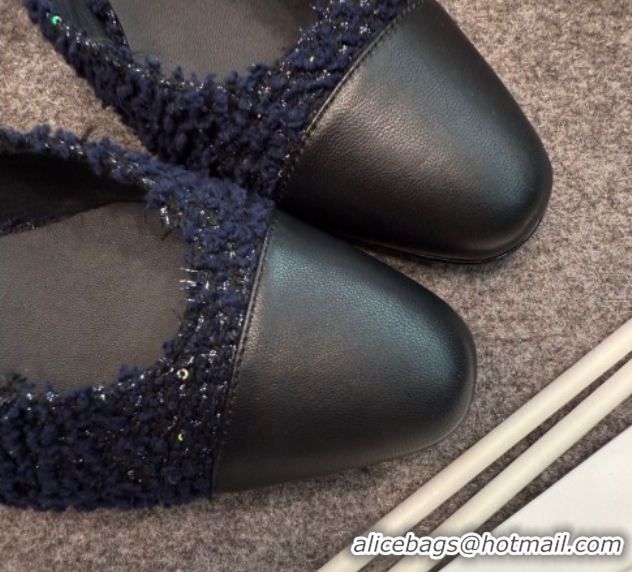 Most Popular Chanel Tweed & Leather Slingback Pumps G31318 6.5cm Navy Blue