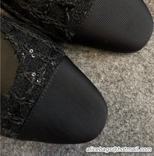 Big Discount Chanel Tweed & Grosgrain Slingback Flats G31319 Black/Sequins