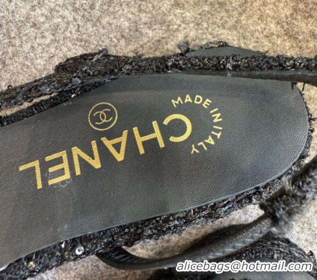 Big Discount Chanel Tweed & Grosgrain Slingback Flats G31319 Black/Sequins