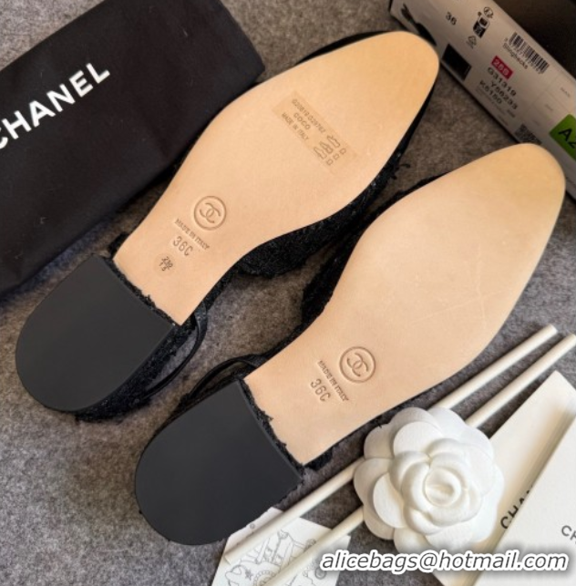 Big Discount Chanel Tweed & Grosgrain Slingback Flats G31319 Black/Sequins