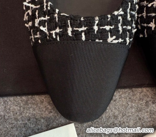 Perfect Chanel Tweed & Grosgrain Slingback Flats G31319 Black/White
