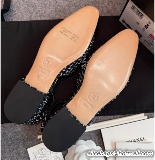 Perfect Chanel Tweed & Grosgrain Slingback Flats G31319 Black/White