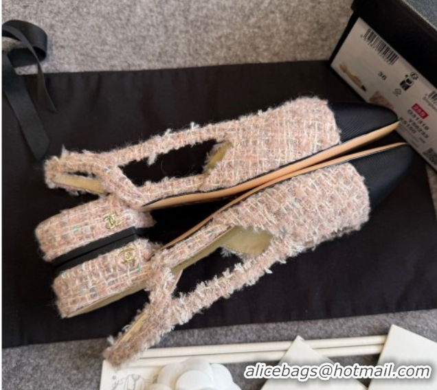 Hot Style Chanel Tweed & Grosgrain Slingback Flats G31319 Light Pink