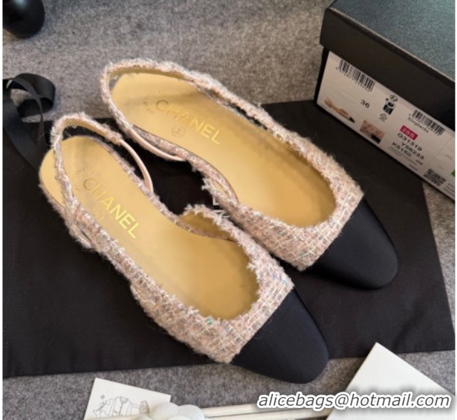 Hot Style Chanel Tweed & Grosgrain Slingback Flats G31319 Light Pink