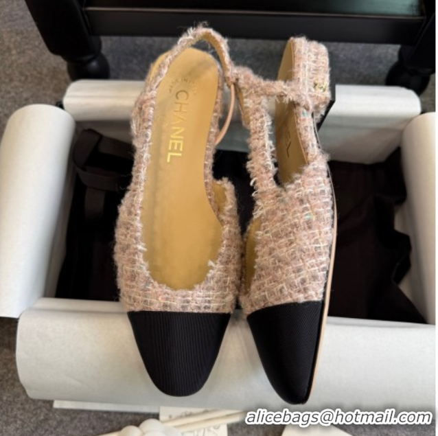 Hot Style Chanel Tweed & Grosgrain Slingback Flats G31319 Light Pink