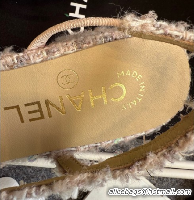 Hot Style Chanel Tweed & Grosgrain Slingback Flats G31319 Light Pink
