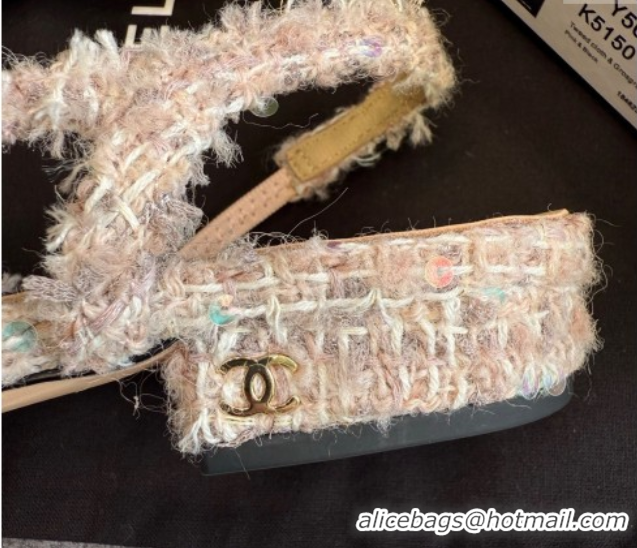 Hot Style Chanel Tweed & Grosgrain Slingback Flats G31319 Light Pink