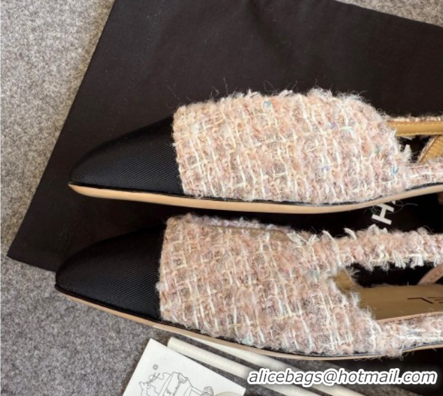 Hot Style Chanel Tweed & Grosgrain Slingback Flats G31319 Light Pink