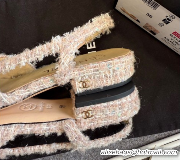 Hot Style Chanel Tweed & Grosgrain Slingback Flats G31319 Light Pink