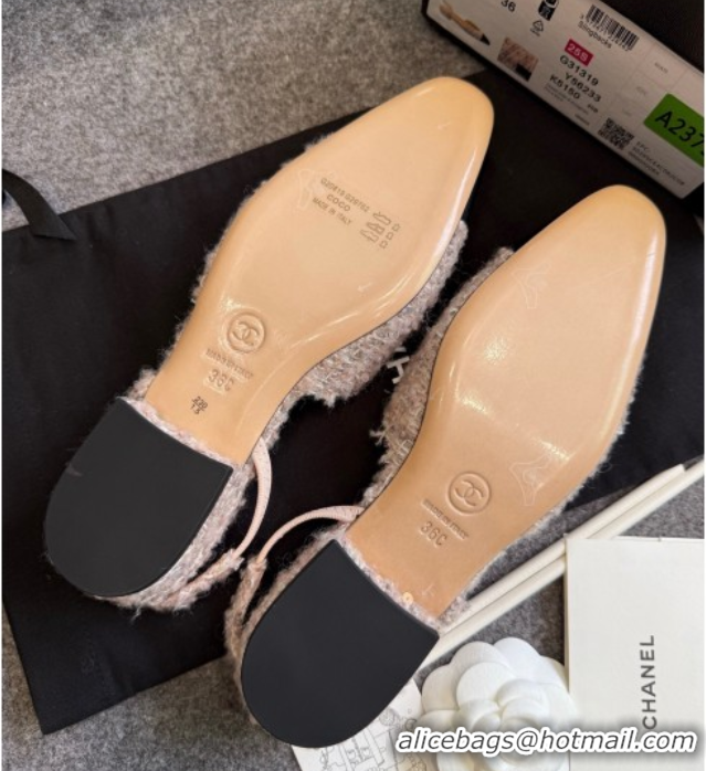 Hot Style Chanel Tweed & Grosgrain Slingback Flats G31319 Light Pink