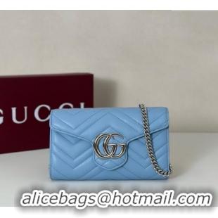 Spot Bulk Gucci GG Marmont Leather Wallet on Chain 837745 Light Blue 2025