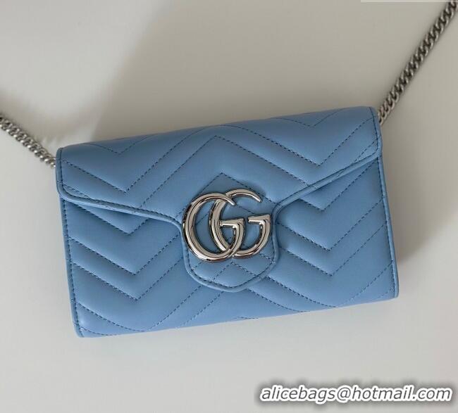 Spot Bulk Gucci GG Marmont Leather Wallet on Chain 837745 Light Blue 2025