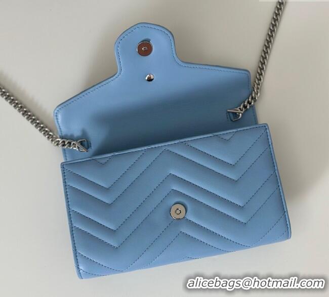 Spot Bulk Gucci GG Marmont Leather Wallet on Chain 837745 Light Blue 2025