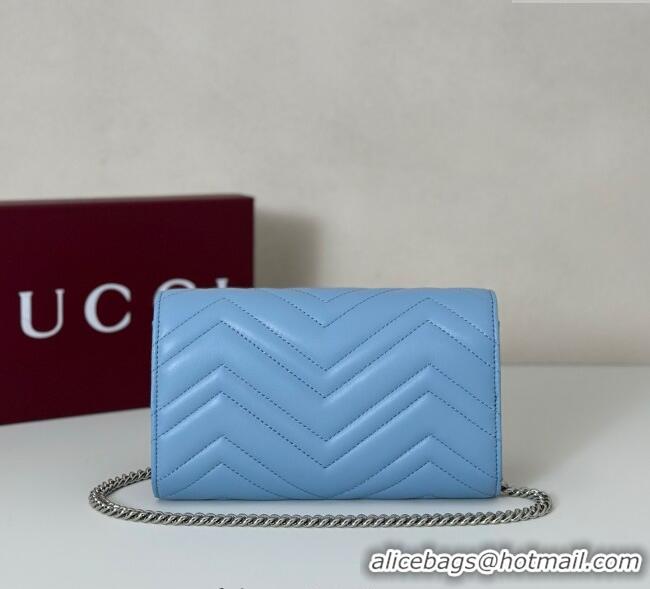 Spot Bulk Gucci GG Marmont Leather Wallet on Chain 837745 Light Blue 2025