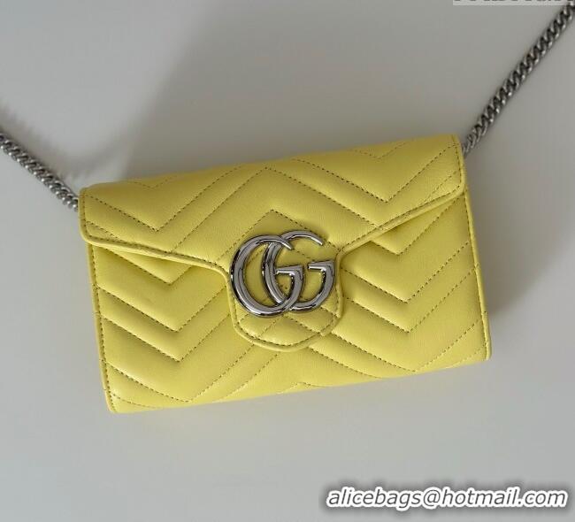 Classic Cheap Gucci GG Marmont Leather Wallet on Chain 837745 Yellow 2025