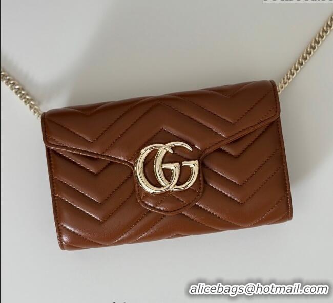 Spot Discount Gucci GG Marmont Leather Wallet on Chain 837745 Brown 2025