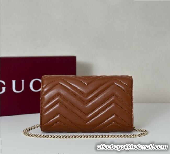 Spot Discount Gucci GG Marmont Leather Wallet on Chain 837745 Brown 2025