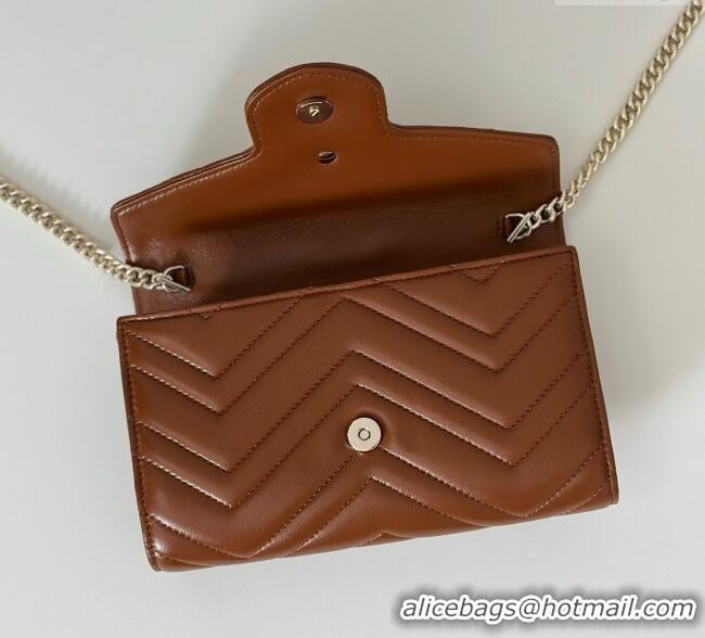 Spot Discount Gucci GG Marmont Leather Wallet on Chain 837745 Brown 2025