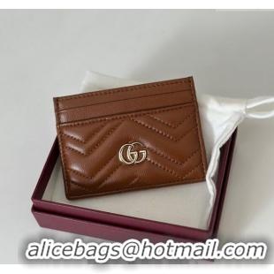 New Design Gucci GG Marmont Matelasse Leather Card Holder Wallet 443127 Brown 2025