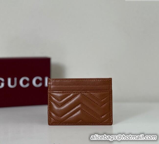 New Design Gucci GG Marmont Matelasse Leather Card Holder Wallet 443127 Brown 2025