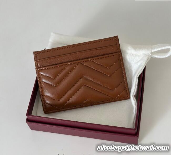 New Design Gucci GG Marmont Matelasse Leather Card Holder Wallet 443127 Brown 2025