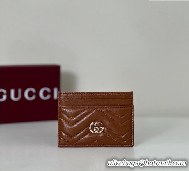New Design Gucci GG Marmont Matelasse Leather Card Holder Wallet 443127 Brown 2025