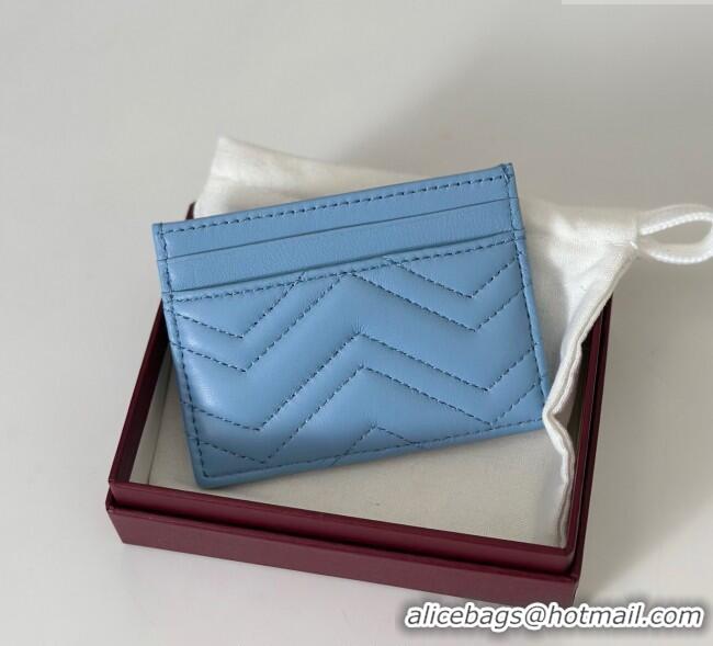 Top Grade Gucci GG Marmont Matelasse Leather Card Holder Wallet 443127 Light Blue 2025