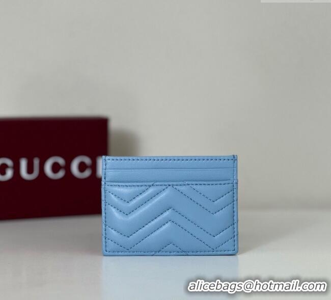 Top Grade Gucci GG Marmont Matelasse Leather Card Holder Wallet 443127 Light Blue 2025