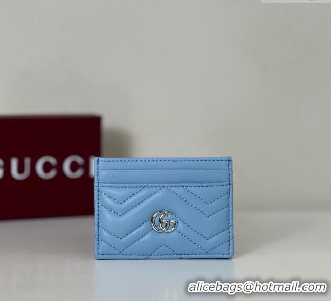 Top Grade Gucci GG Marmont Matelasse Leather Card Holder Wallet 443127 Light Blue 2025