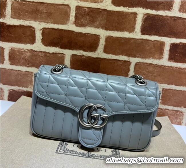 New Design Gucci GG Marmont Geometric Leather Small Shoulder Bag 443497 Grey 2025