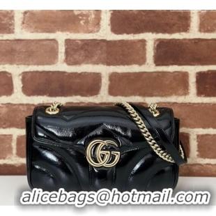Best Quality Gucci GG Marmont Padded Patent Leather Small Shoulder Bag 443497 Black 2025