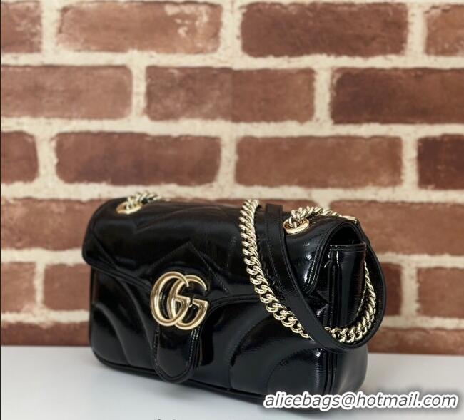 Best Quality Gucci GG Marmont Padded Patent Leather Small Shoulder Bag 443497 Black 2025