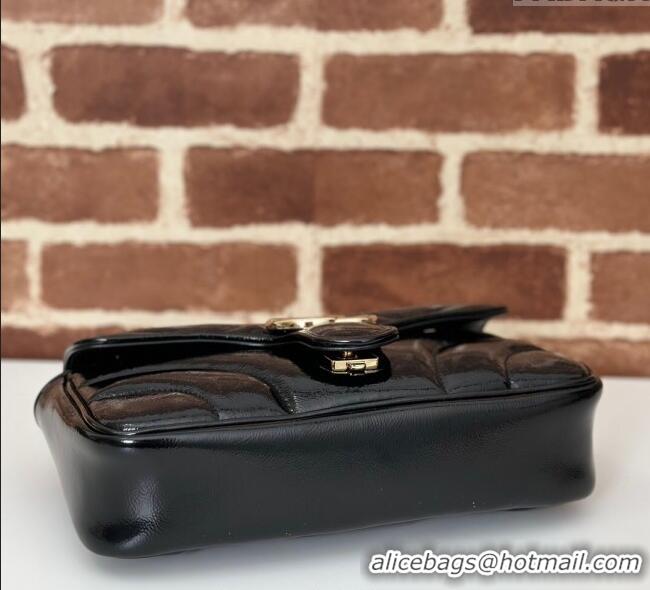 Best Quality Gucci GG Marmont Padded Patent Leather Small Shoulder Bag 443497 Black 2025