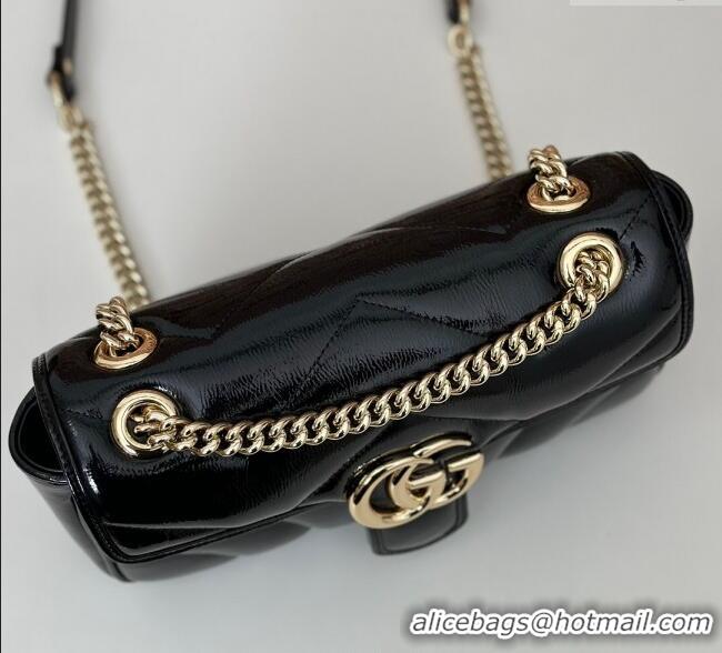 Best Quality Gucci GG Marmont Padded Patent Leather Small Shoulder Bag 443497 Black 2025