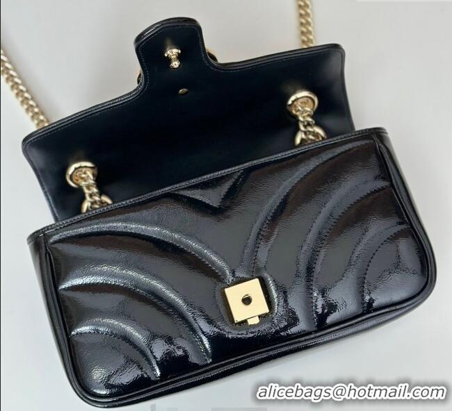 Best Quality Gucci GG Marmont Padded Patent Leather Small Shoulder Bag 443497 Black 2025