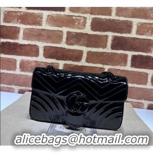 Hot Style Gucci GG Marmont Patent Leather Small Shoulder Bag 443497 All Black 2025