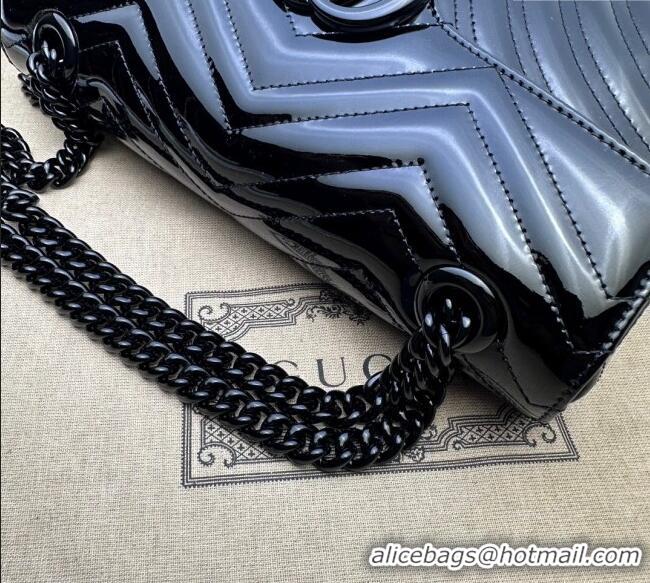 Hot Style Gucci GG Marmont Patent Leather Small Shoulder Bag 443497 All Black 2025