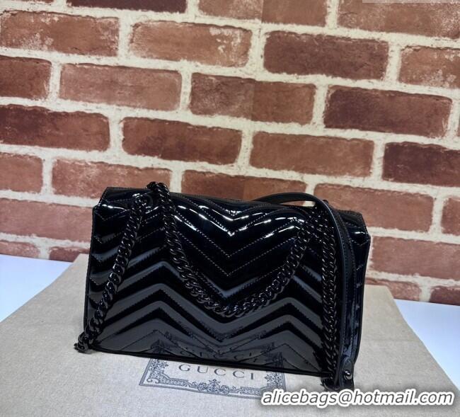 Hot Style Gucci GG Marmont Patent Leather Small Shoulder Bag 443497 All Black 2025