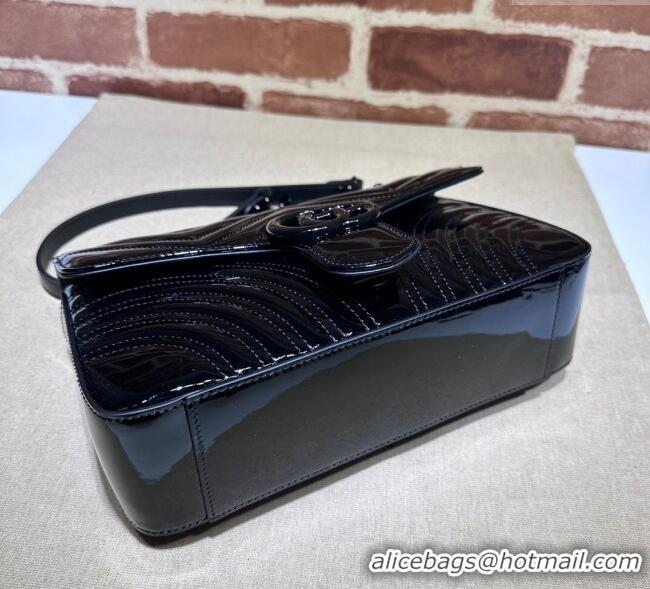 Hot Style Gucci GG Marmont Patent Leather Small Shoulder Bag 443497 All Black 2025