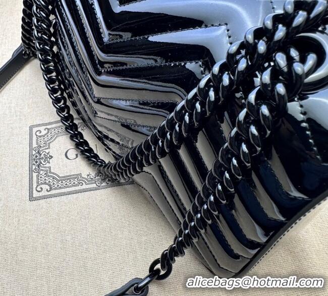 Hot Style Gucci GG Marmont Patent Leather Small Shoulder Bag 443497 All Black 2025