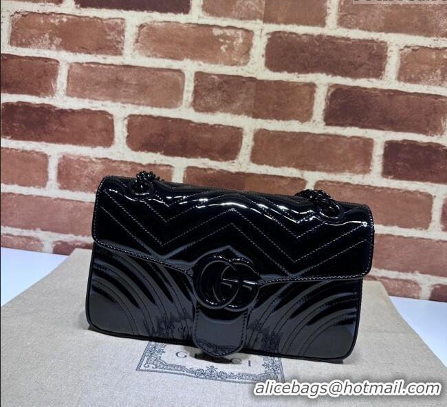 Hot Style Gucci GG Marmont Patent Leather Small Shoulder Bag 443497 All Black 2025